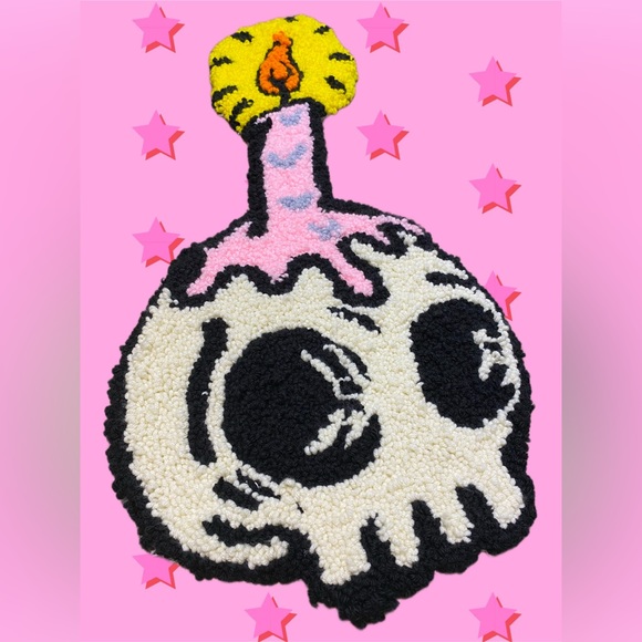Handmade candle dripping skull rug